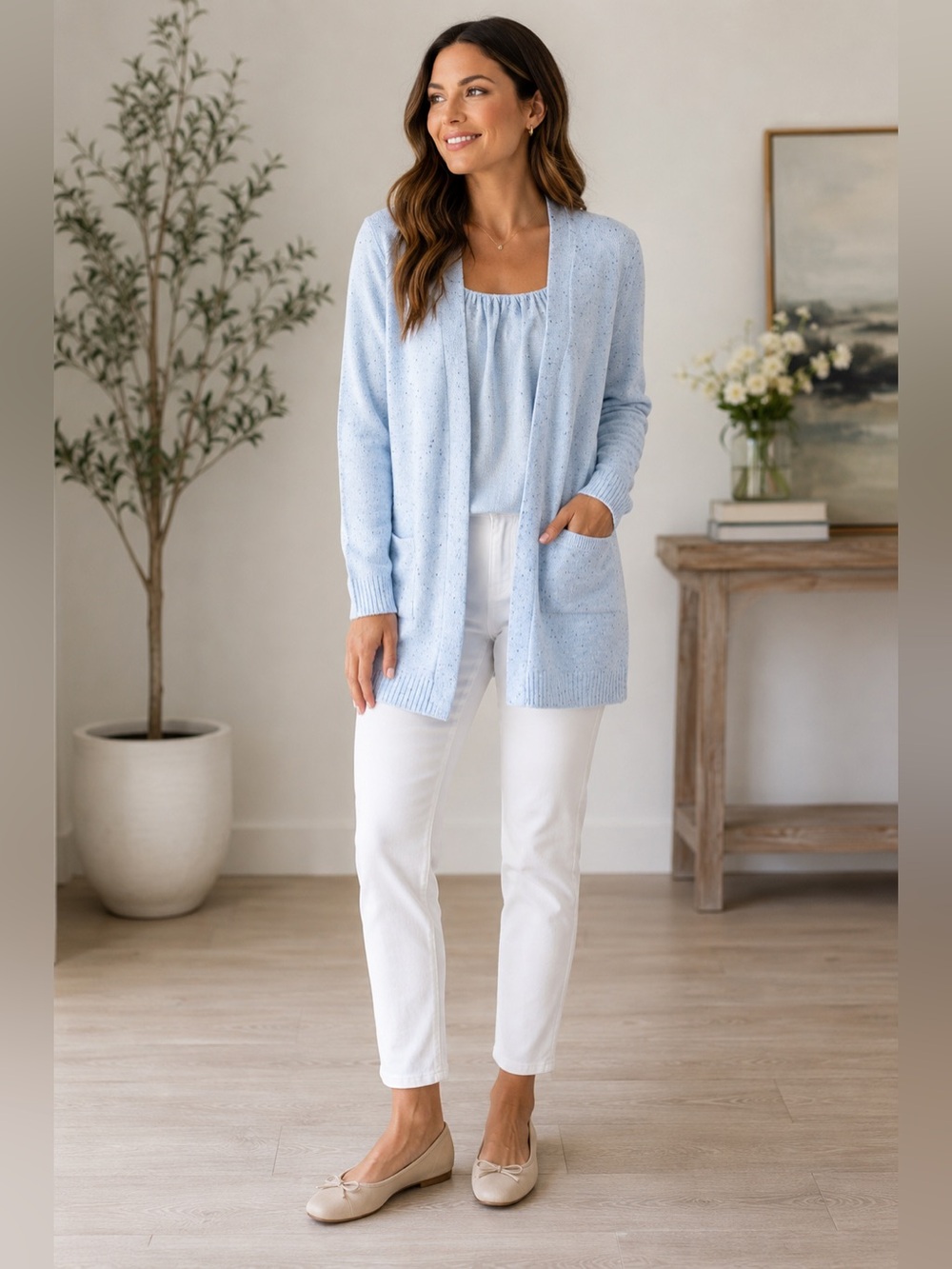 Talbots light blue open cardigan -  super soft. Size L. BMWOT. Never worn.